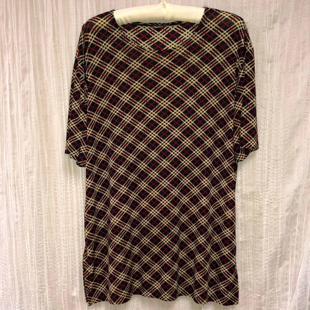 Sz XL-1X Diagonal Nova Check Black Ivory Red Short Sleeve Crewneck Pullover Top